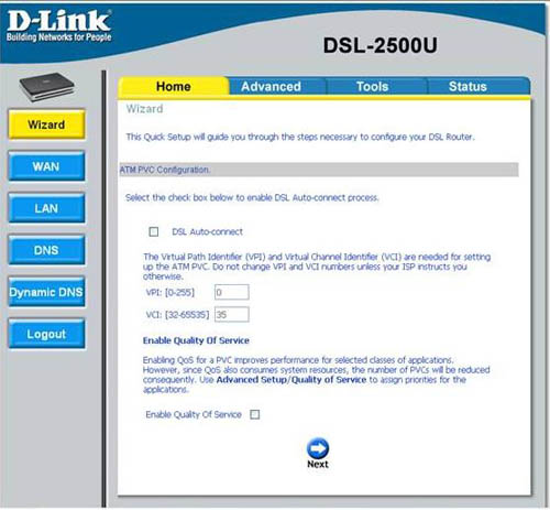  D-Link DSL-2500U | Главное меню